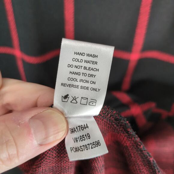 Appleseed's Red Black Plaid Knit Dress Sz 10 Ruffle Hem 3/4 Slv Academia Preppy - Picture 9 of 10